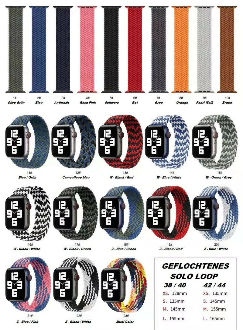 Geflochtenes Solo Loop Armband für Apple Watch Series 1-9 38 40 41 Nylon
