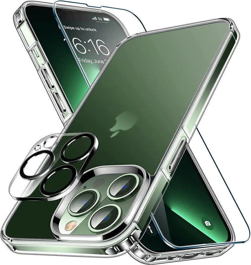 5in1 Set Für iPhone 12 / Pro / Max / Mini Schutzglas Silikon Handyhülle Kameraglas