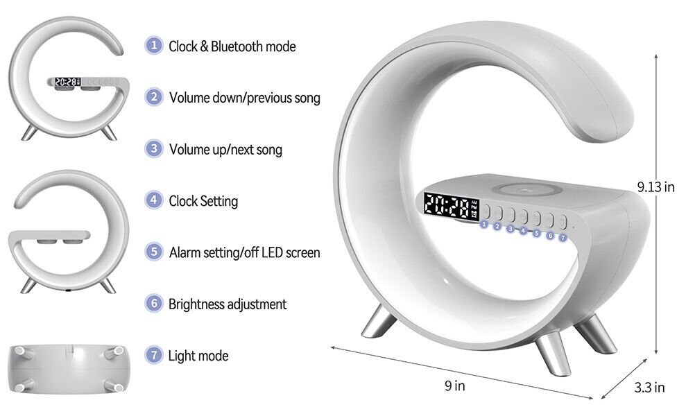 LED Atmosphärenlampe Bluetooth Audio Wecker kabellosem Ladegerät iPhon