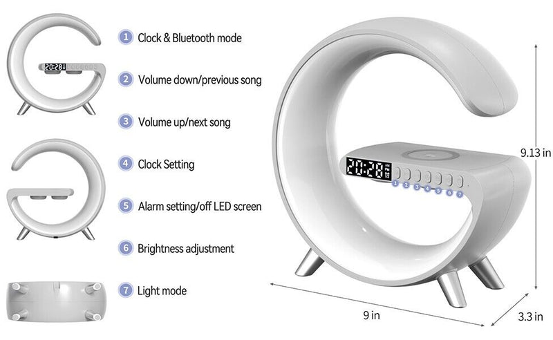 LED Atmosphärenlampe Bluetooth Audio Wecker kabellosem Ladegerät iPhone Samsung